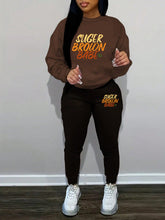 Women's Letter Printed Fleece Hoodie And Sweatpants Two Piece Set